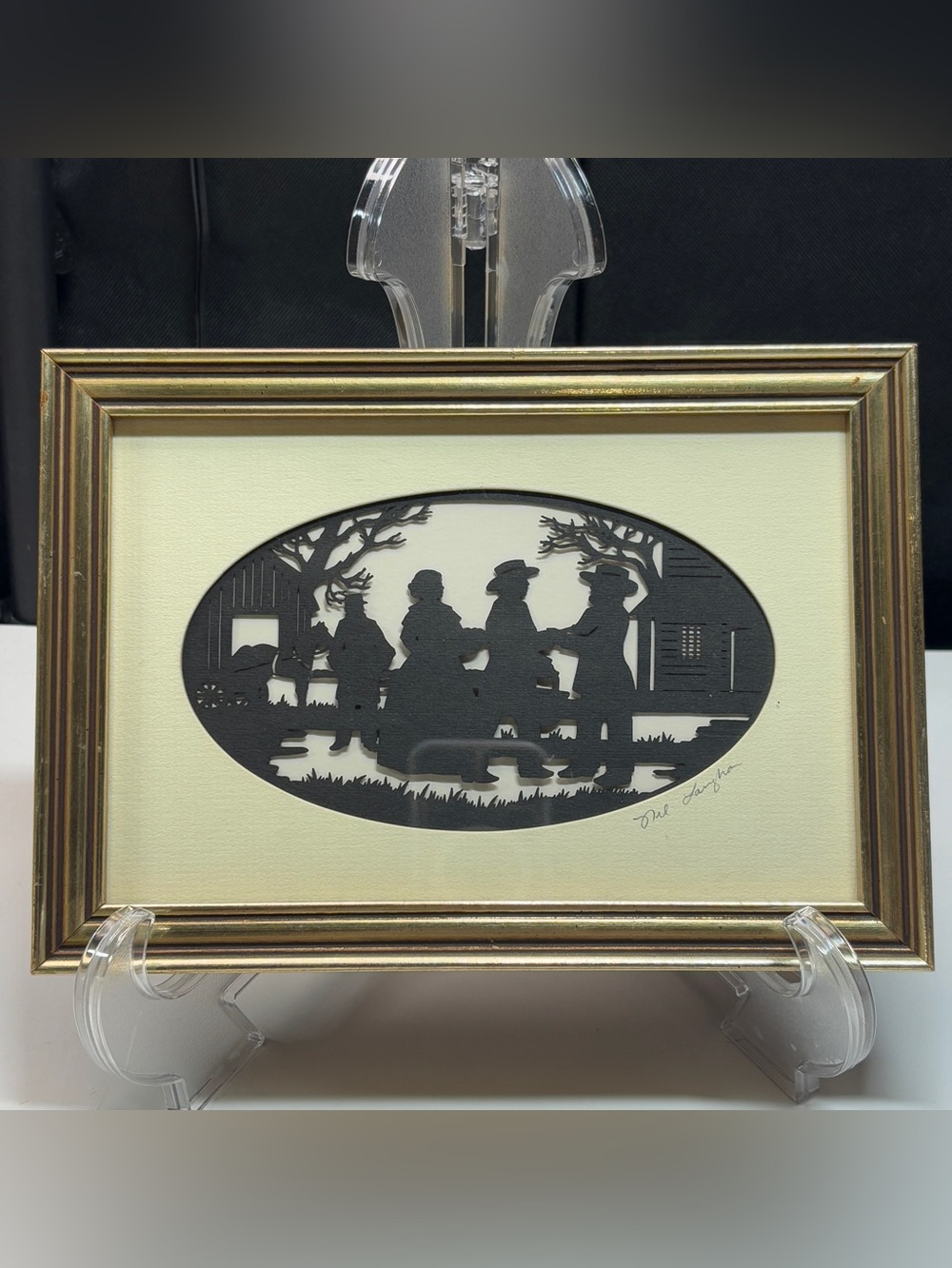 Vintage 80's artist Nel Laughon silhouette Amish framed grandma core